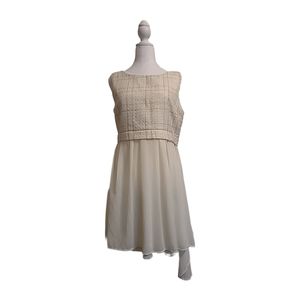 Ya Los Angeles, Ivory & Gold Chiffon Boutique Dress, Sz L, EUC